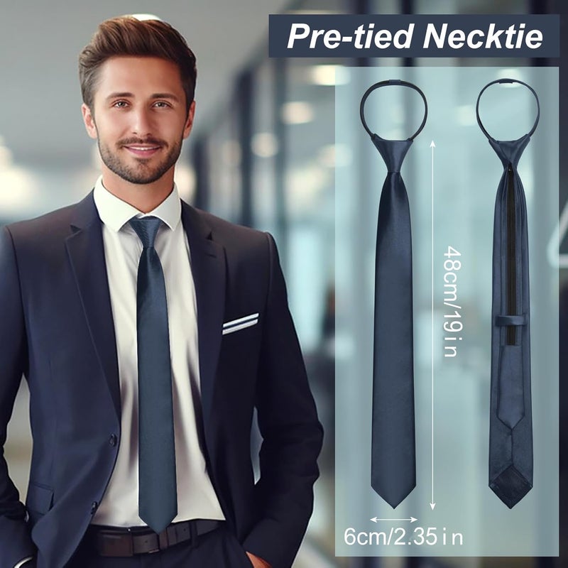 ERDOGLY Men's Pre-Tied Necktie, Adjustable Zipper Skinny Ties for Men, Solid Color Black Ties for Wedding, Graduation - Image 1